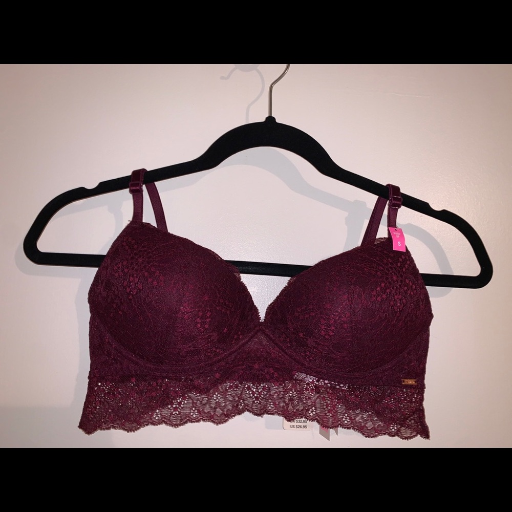 PINK Victoria’s Secret Maroon Lace Push Up Bra